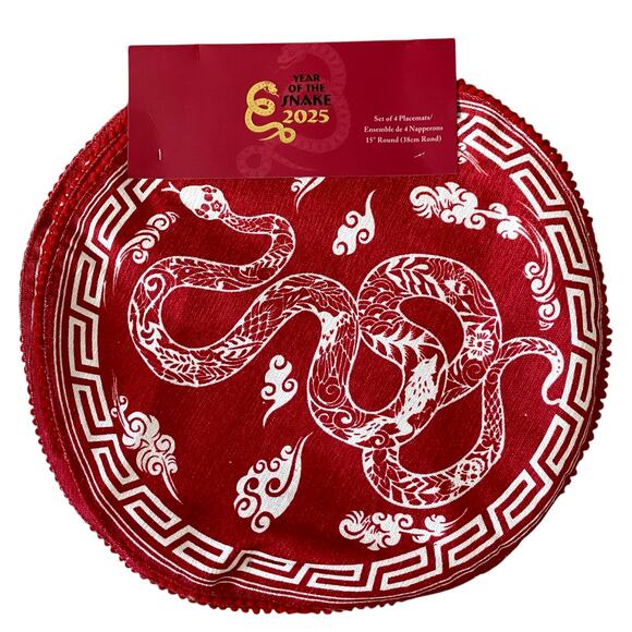 Year of the Snake 2025 Round 15in Placemat Set of 4 Red White Lunar New Year New - Picture 9 of 14